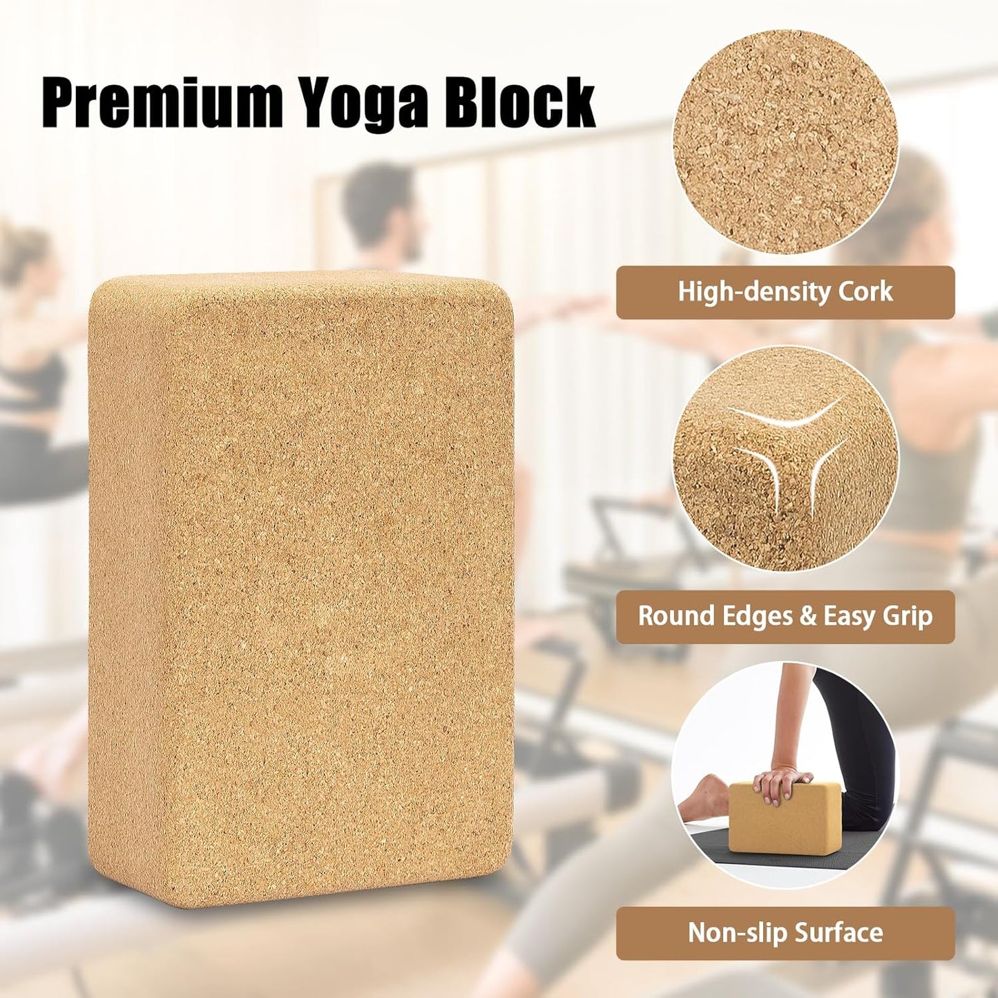 Cork Yoga Block, Natural Cork from Portuguese, Premium Brick, Eco-Friendly Yoga Accessories for Yoga, Pilates & Stretching